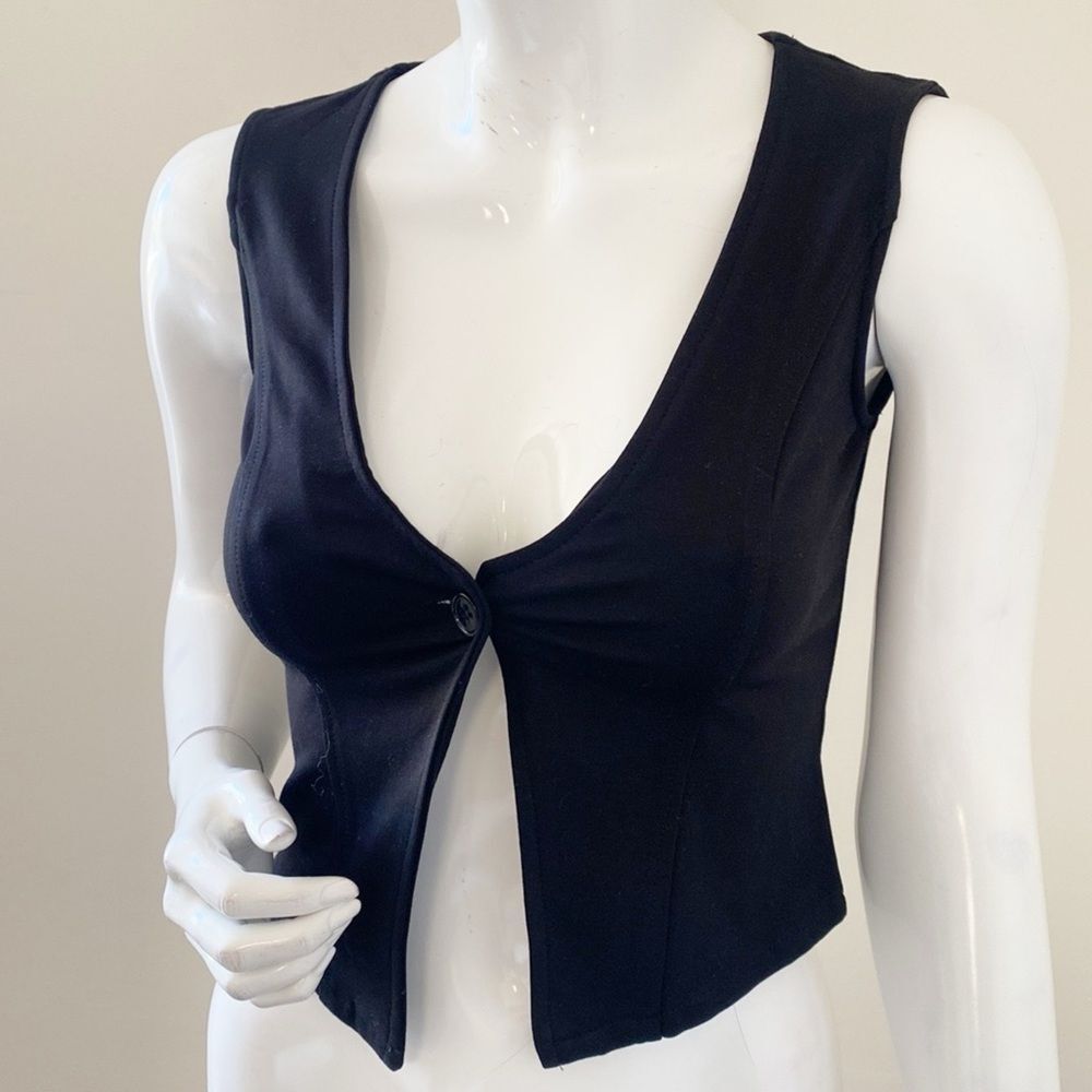 Dolls Kill Brand Generation Kiss Selma Longline Black Single Button Cropped Vest